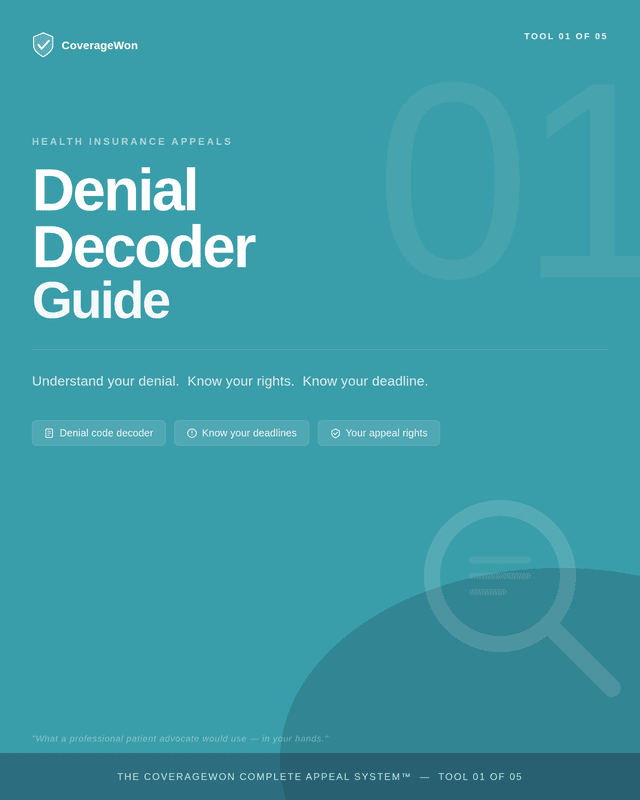 Denial Decoder Guide cover — CoverageWon Tool 01 of 05